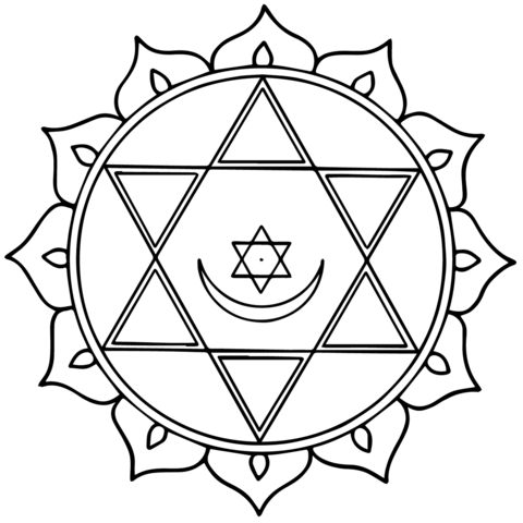 Anahata Mandala with Hexagram Coloring page