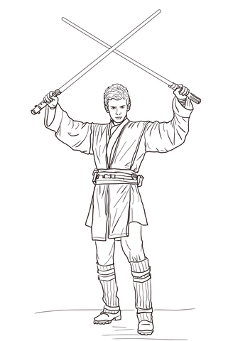 Anakin Skywalker with Two Lightsabers Coloring page