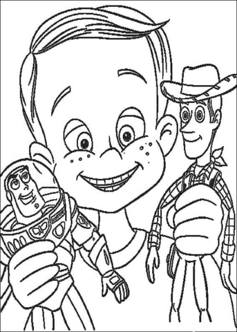 Andy Has Buzz Lightyear And Woody Sheriff  Coloring page