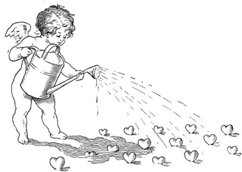 Cupid Is Watering the Hearts Coloring page
