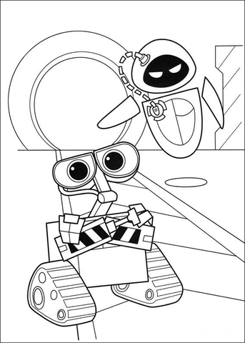 Eva and Wall-E Coloring page
