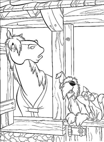 Colonel dog, Sergeant Tibbs cat and a horse  Coloring page