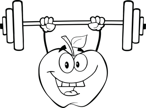 Apple Cartoon Character Lifting Weights Coloring page