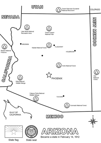 Map of Arizona Coloring page