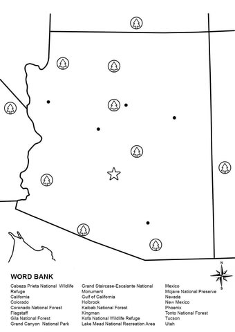 Arizona Map Worksheet Coloring page