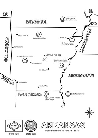 Map of Arkansas Coloring page