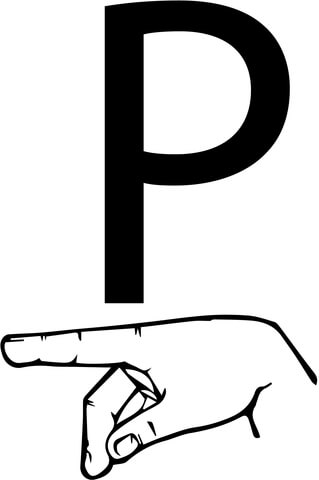 ASL Sign Language Letter P Coloring page