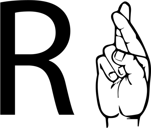 ASL Sign Language Letter R Coloring page