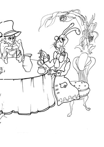 Mad Hatter and the Mad March Hare at the tea party Coloring page