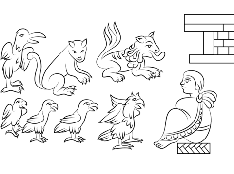 Aztec Animals Coloring page