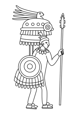 Aztec Warrior Depiction in Codex Mendoza Coloring page
