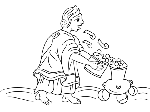Aztec Woman Blowing on Maize Coloring page