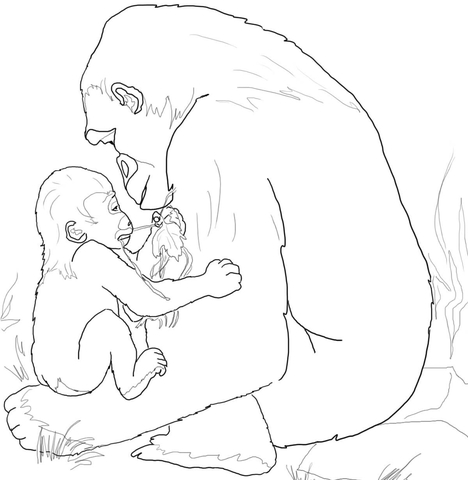 Baby Gorilla Playing with Mother Coloring page