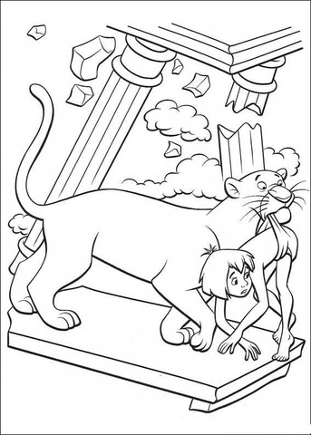 Bagheera Helps Mowgli  Coloring page