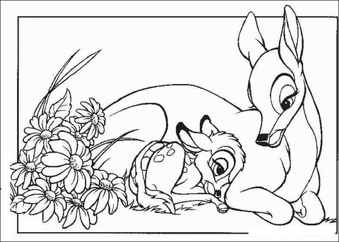 Bambi With His Mom  Coloring page