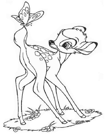 Bambi And Butterfly  Coloring page