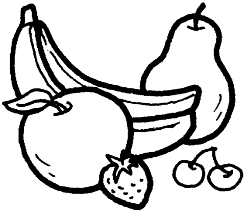 Banana,  Pear, Apple, Cherry and strawberry Coloring page