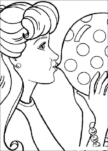 Barbie is blowing up a balloon Coloring page