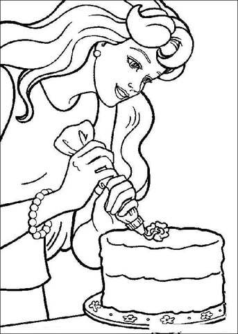 Barbie decorating a cake Coloring page