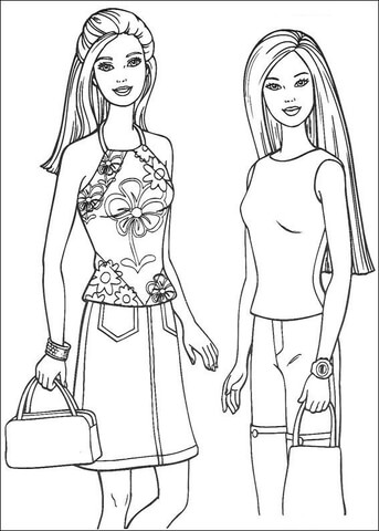 Barbie with girlfreind Coloring page