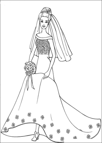Barbie in wedding dress Coloring page