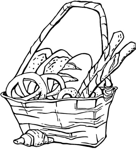 Basket of Pretzels and Bread  Coloring page