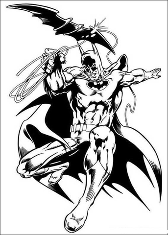 Batman throwing batarang knife Coloring page