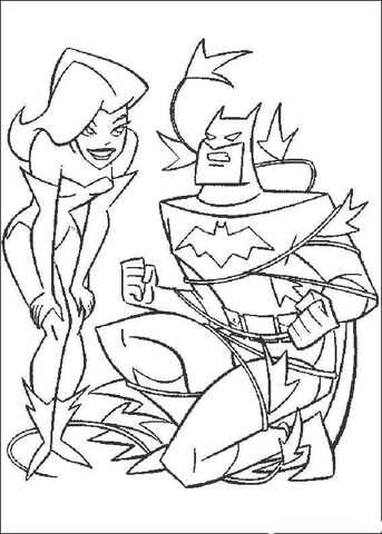 Poison Ivy Green and Batman Coloring page