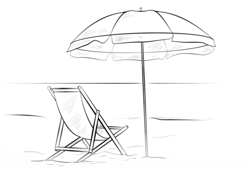Beach chair and umbrella Coloring page