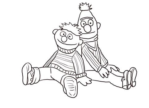 Bert and Ernie Sitting and Leaning Coloring page