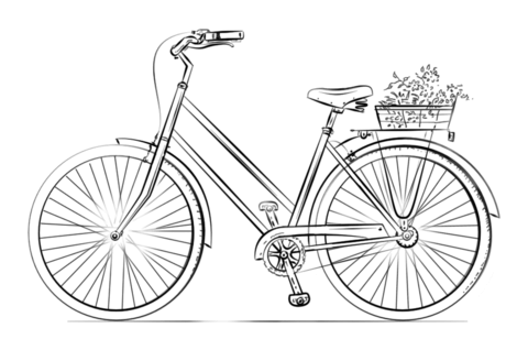 Bicycle with flower basket Coloring page