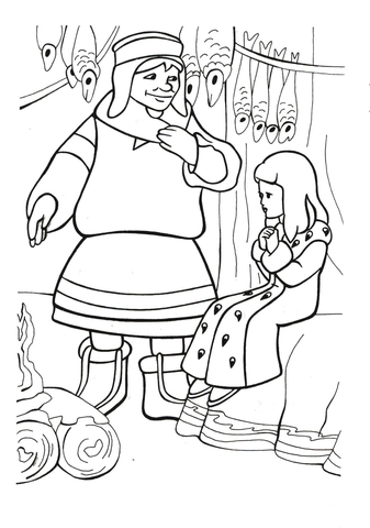 The Lappish Woman, who provides shelter to Gerda and Bae Coloring page