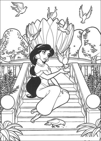 Birds Play With Jasmine  Coloring page