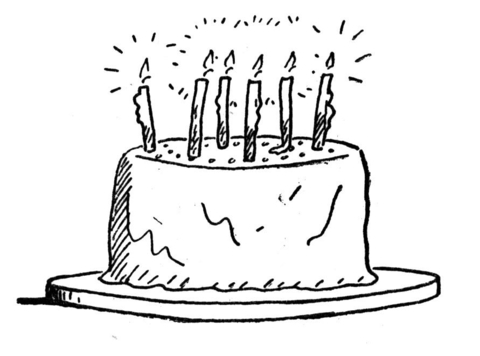 Birthday cake with burning candles Coloring page
