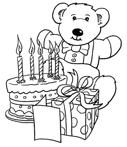 Birthday gifts and teddy bear Coloring page