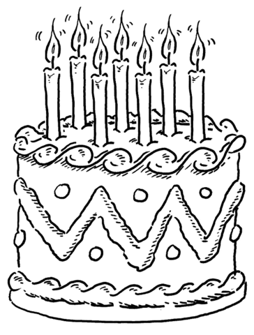 Decorated birthday cake  Coloring page