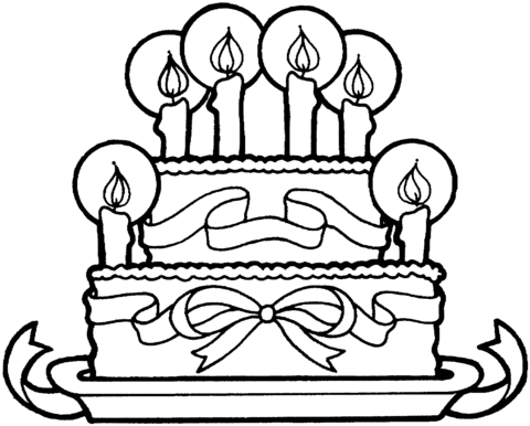 Birthday cake with ribbons Coloring page