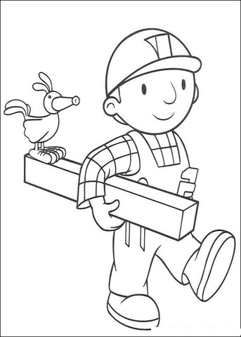 Bob The Builder Is Holding A Wood  Coloring page