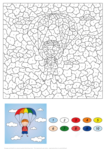 Boy Descends on a Parachute Color by Number Coloring page