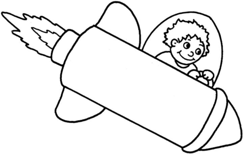 Boy Flying a Space Rocket Coloring page