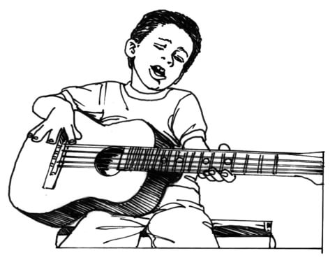 Boy Plays Guitar  Coloring page