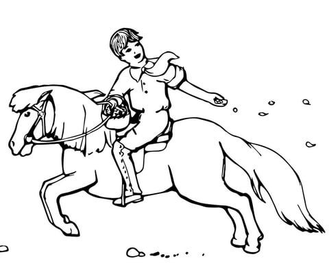 Boy Sowing Seeds While Riding a Pony Coloring page