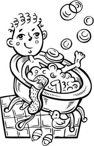 Boy Taking a Bubble Bath Coloring page