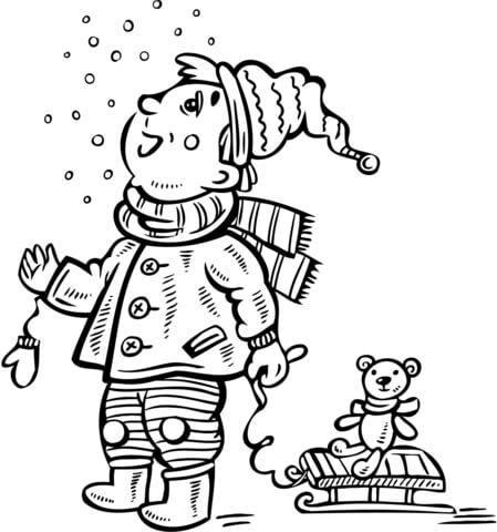 Boy Watching Snow Coloring page