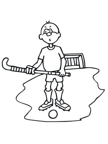Boy with Field Hockey Stick and Ball Coloring page