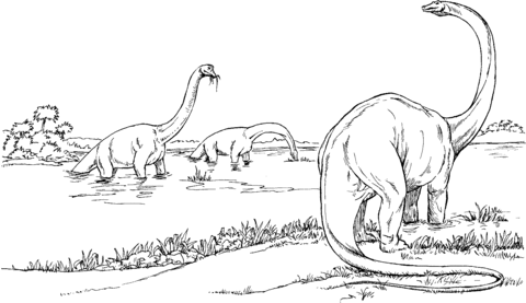 Brachiosauruses In The Lake Coloring page