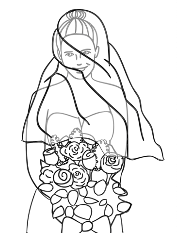 Bride with Wedding Bouquet  Coloring page