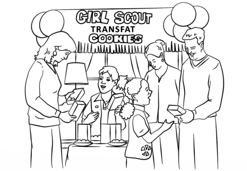 Brownie Girl Scouts Selling Cookies Coloring page