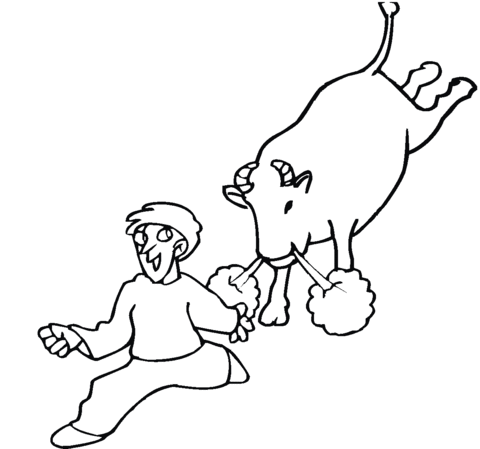 Bull Chase Boy Coloring page