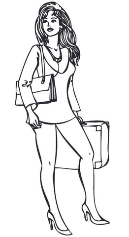 Business Woman Holding a Purse and Suitcase Coloring page